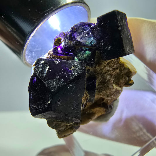 Phantom Fluorit Würfel, zonal, Orthoklas Stufe Erongo, Namibia 27*22*13mm