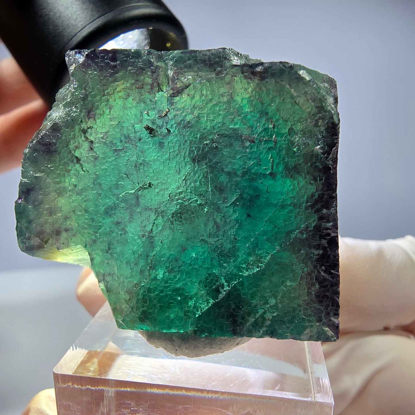 Rare cube de fluorite fantôme parqueté vert violet Okorusu Namibie 37*31*26mm