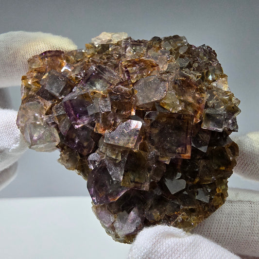 Cube de fluorite fantôme coloré, vert, violet, jaune, Okorusu, namibie, 69x59x24mm