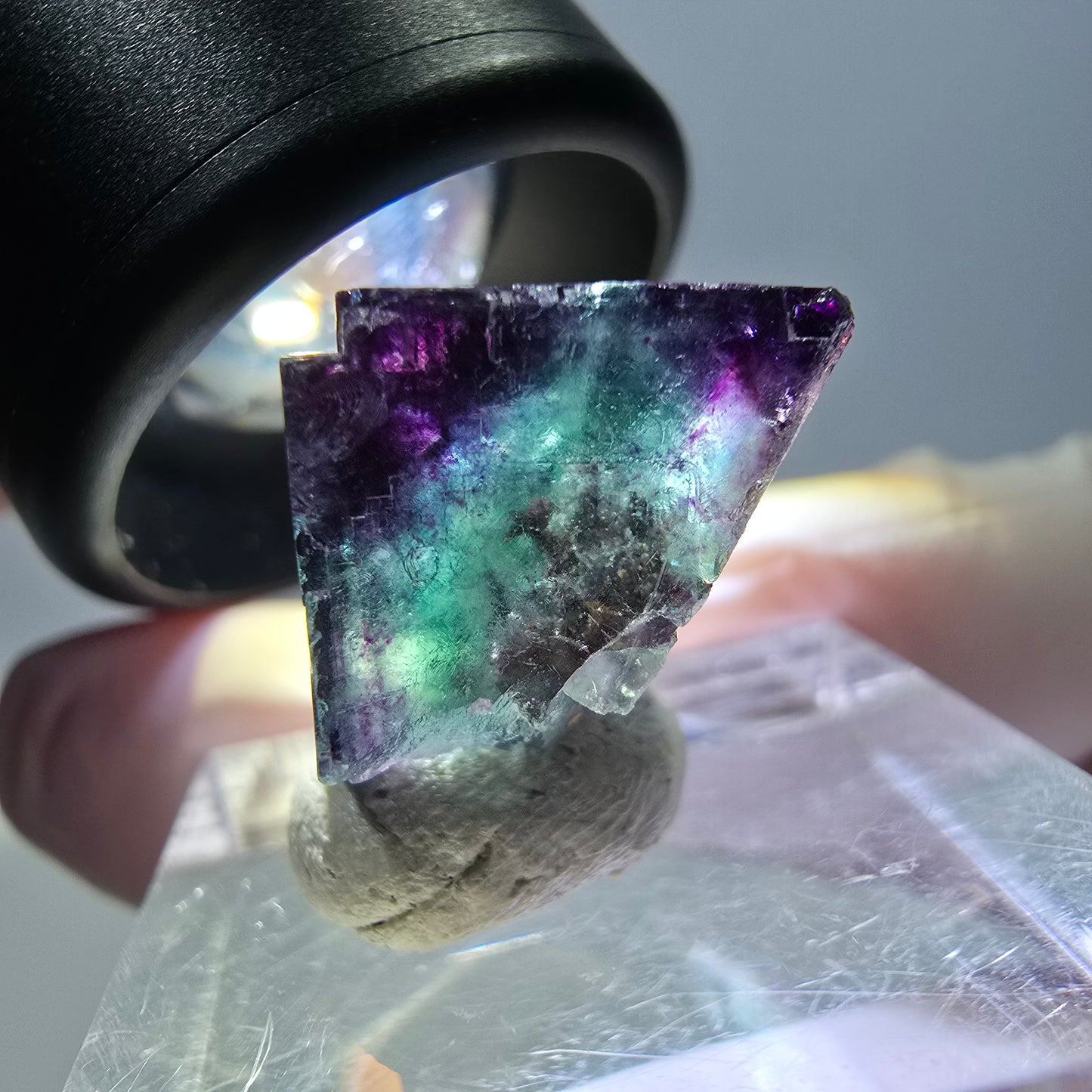 Phantom Fluorit Würfel Stufe, grün lila Okorusu, Namibia 21*20*12mm