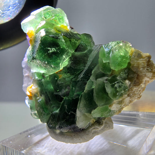Phantom Fluorit Würfel, hexagonal Schörl Turmalin Muskovit Stufe Erongo Namibia 32*27*19mm