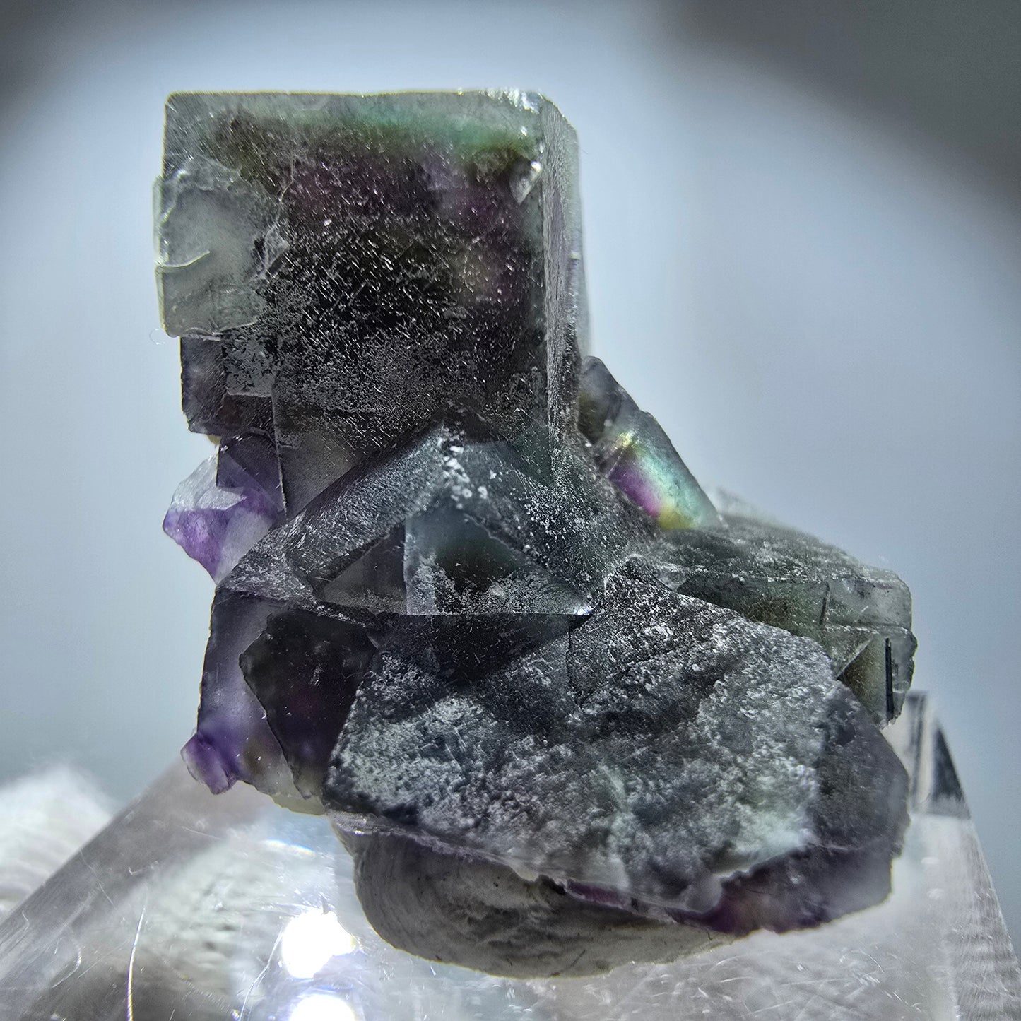 Spécimen de cube de fluorite fantôme coloré, vert violet jaune, Erongo, Namibie 29 x 20 x 14 mm