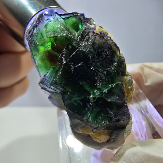 Cube de fluorite fantôme, zonal, muscovite, spécimen de tourmaline Schorl, Erongo, Namibie, 37 x 24 x 20 mm