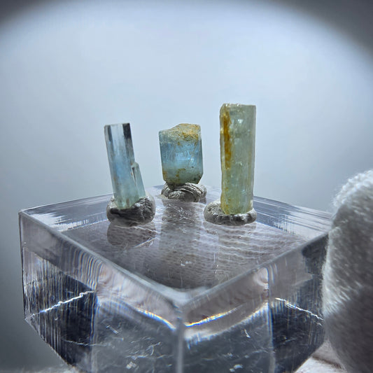 3x Aquamarin Kristalle, blau - 3er Set Erongo, Namibia 8 - 12mm