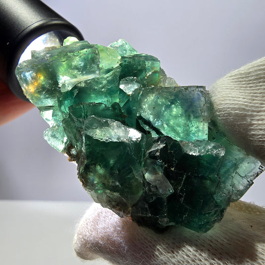Seltene Phantom Fluorit Würfel Stufe parkettiert grün Okorusu Namibia 59*36*22mm