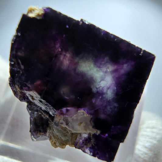 Spécimen rare de cube de fluorite fantôme, vert zonal et violet, Okorusu, Namibie, 22 x 20 x 15 mm