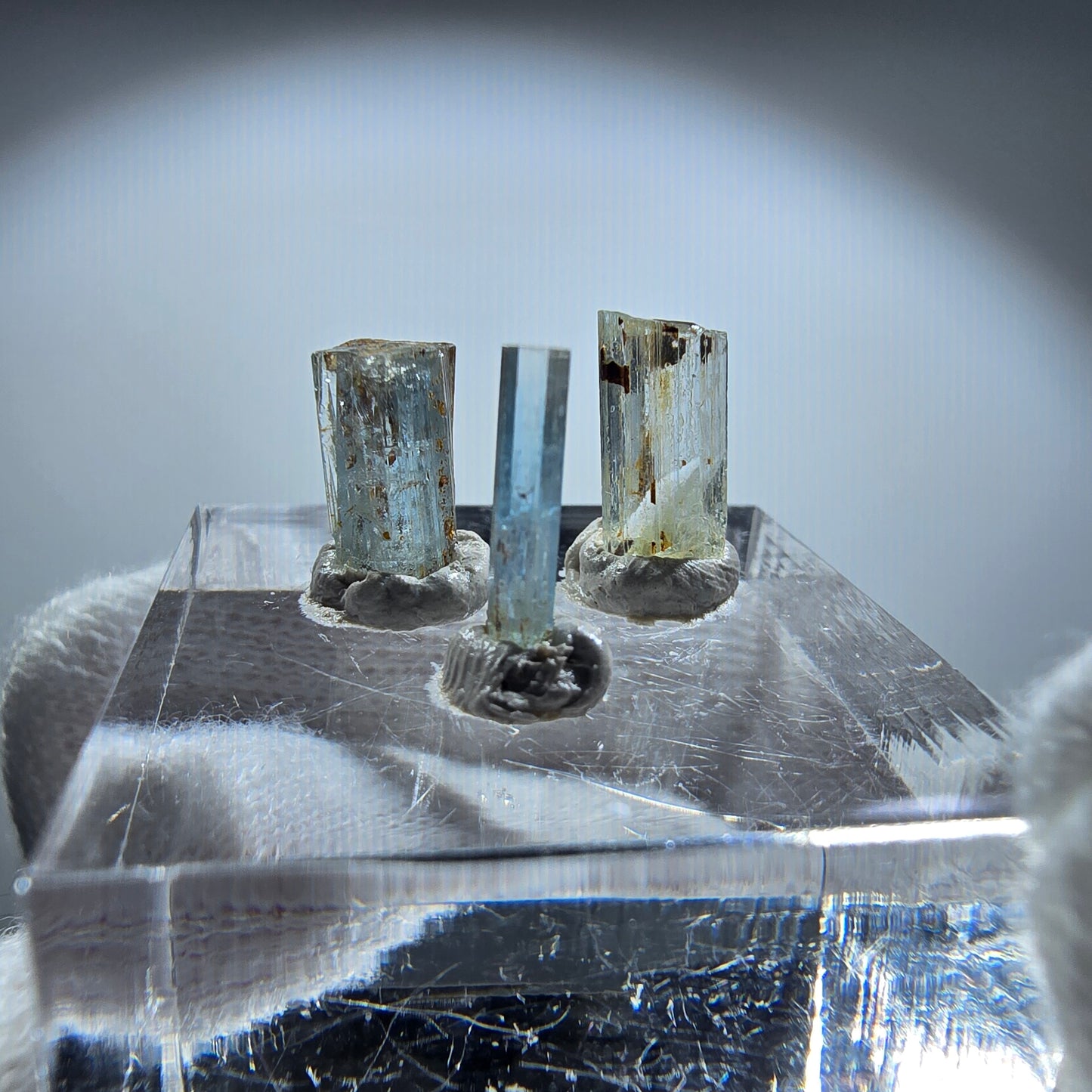 3x Aquamarin Kristalle, blau - 3er Set Erongo, Namibia 8-10mm