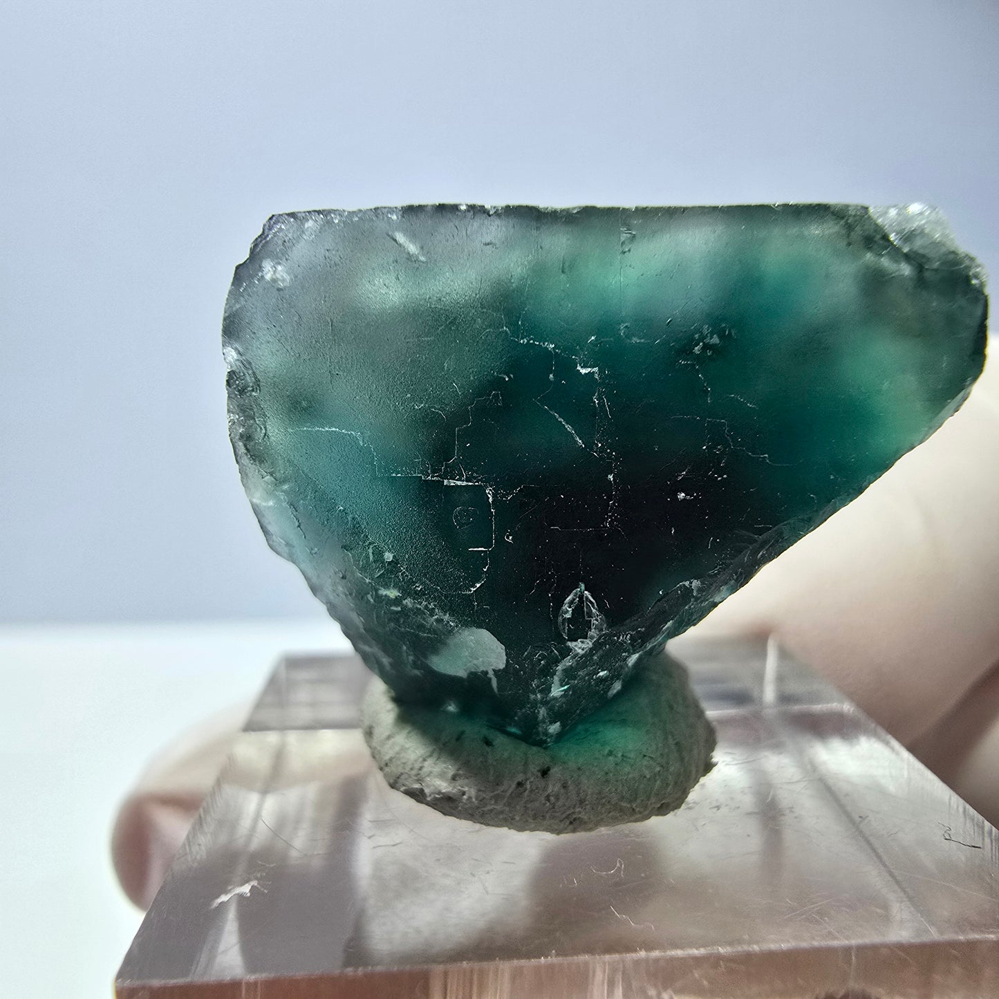 Cube de fluorite fantôme transparente parquetée, vert Okorusu, Namibie 25 x 20 x 19 mm