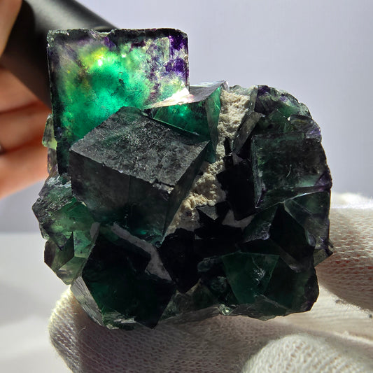 Rare spécimen de cube de fluorite fantôme, vert-violet, Okorusu, Namibie, 52 x 45 x 38 mm