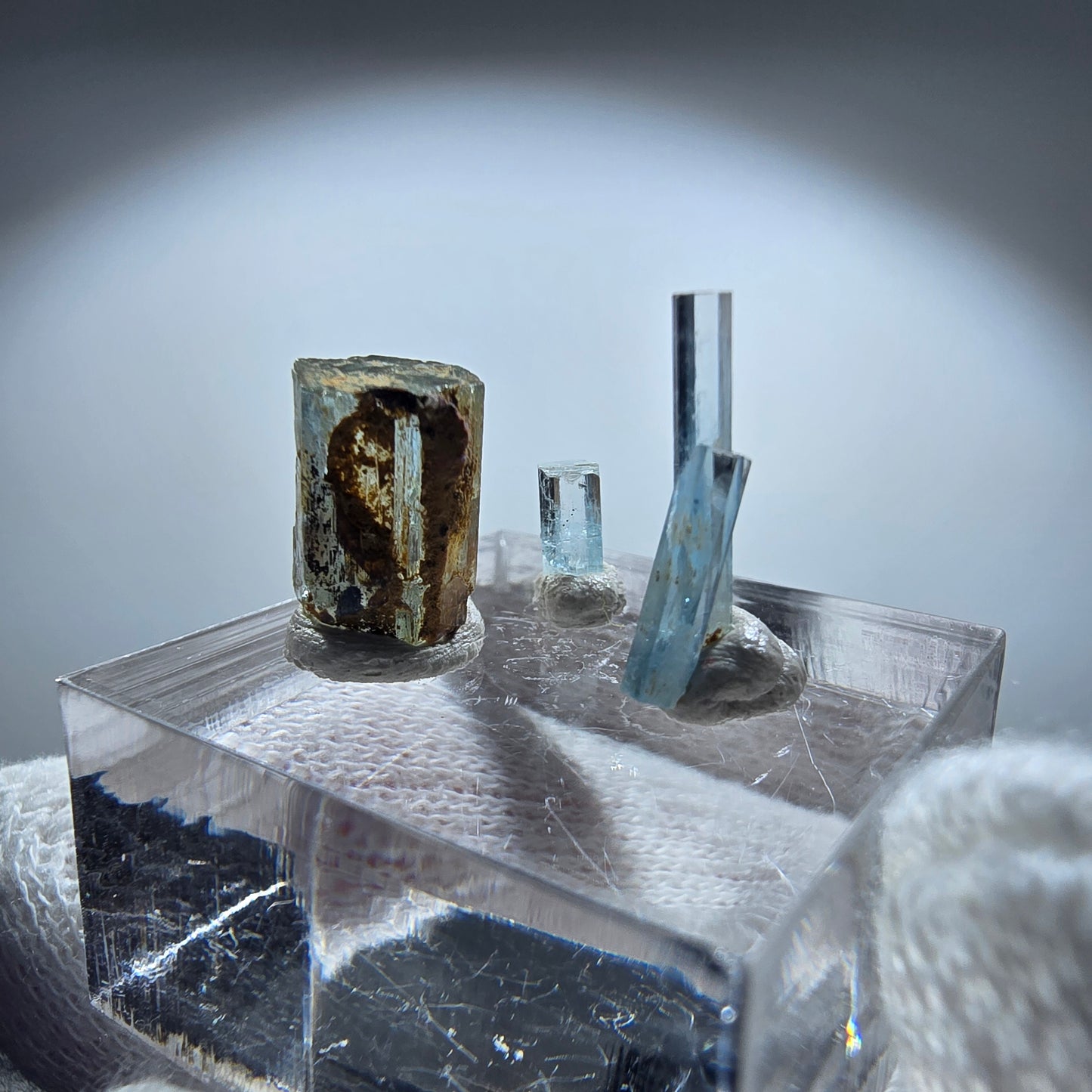3x Aquamarin Kristalle, blau - 3er Set Erongo, Namibia 5-14mm