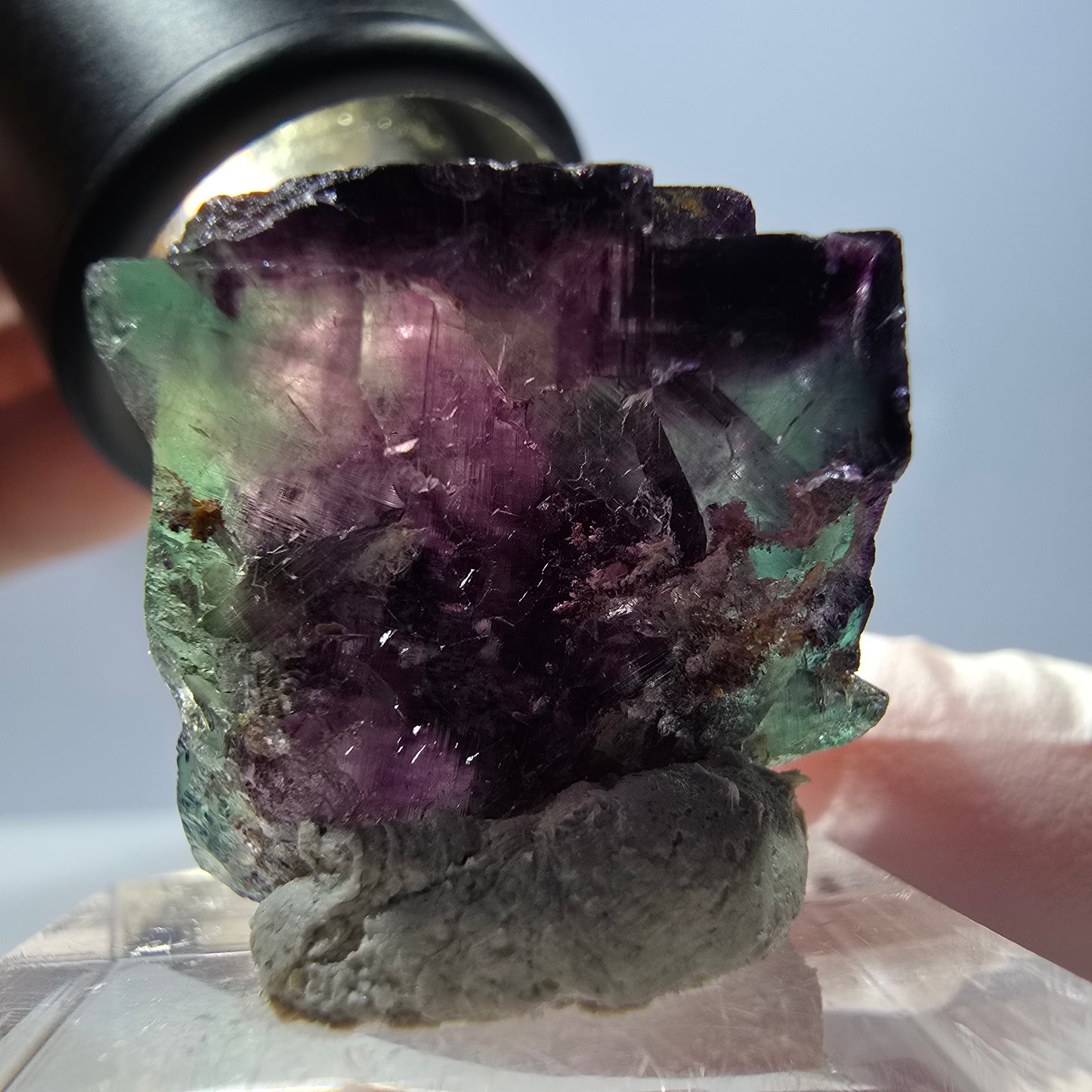 Spécimen de cube de fluorite fantôme, parqueté vert violet Okorusu, Namibie 22 x 20 x 19 mm