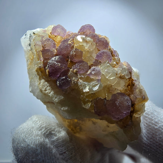 Phantom Fluorit Würfel, Quarz Stufe gelb lila Omehane, Namibia 47*28*25mm