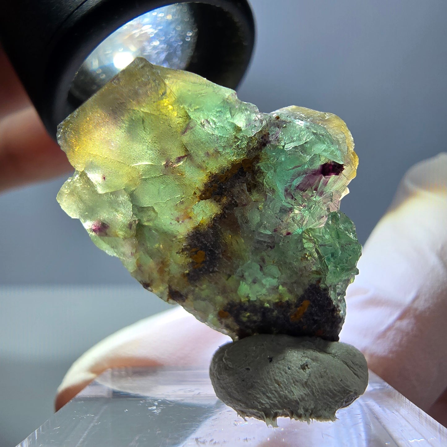 Phantom Fluorit Würfel Stufe, grün gelb lila Okorusu, Namibia 31*21*14mm