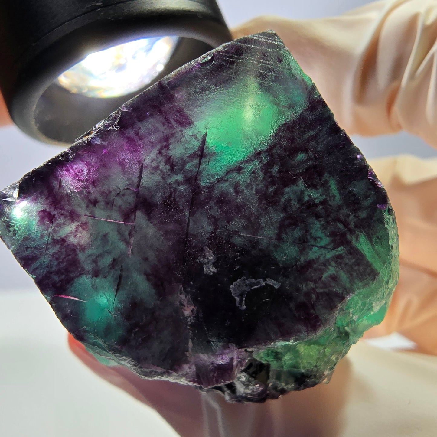 Rare cube de fluorite fantôme parqueté vert violet Okorusu Namibie 31*30*30mm