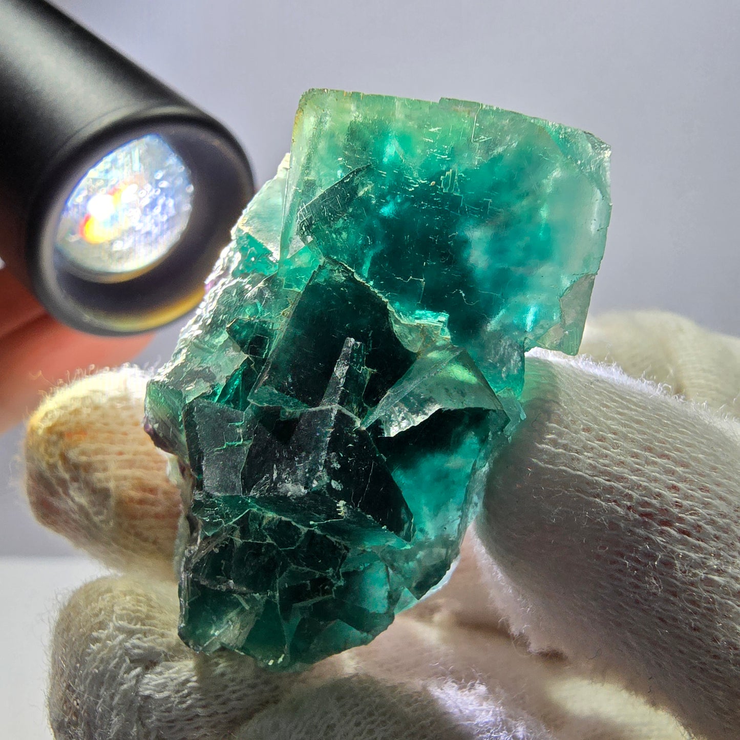 Rare spécimen de cube de fluorite fantôme, parqueté vert Okorusu, Namibie, 44 x 31 x 17 mm
