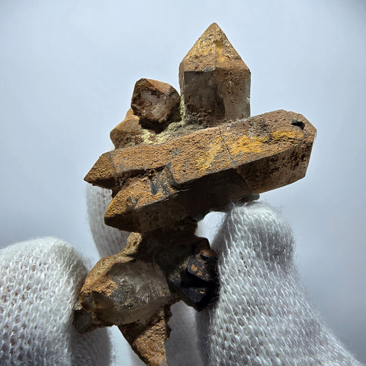 Cube de fluorite fantôme, spécimen de quartz fumé ferreux, Erongo, Namibie, 48 x 32 x 16 mm