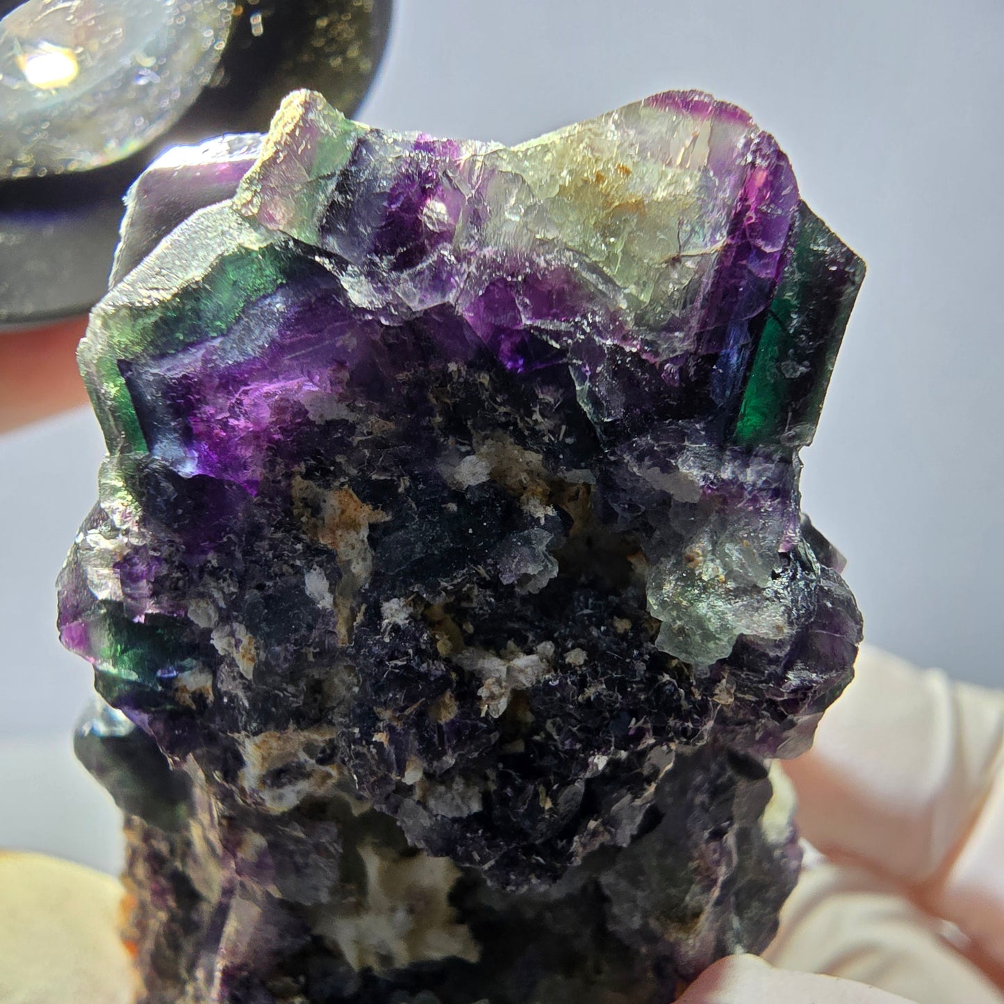 Cube de fluorite fantôme, spécimen de quartz vert violet, Okorusu, Namibie, 53 x 43 x 40 mm