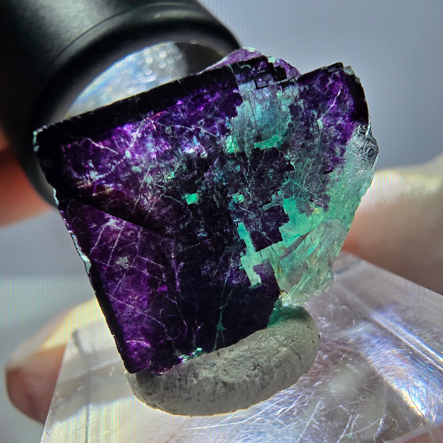 Phantom Fluorit Würfel Stufe grün lila zonal 11:11 Angel Pocket, Namibia 20*19*14mm