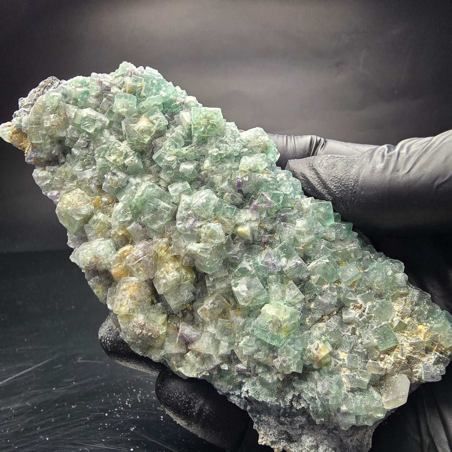 Große zonare Fluorit Würfel, Quarz Stufe grün lila Erongo, Namibia 124*59*27mm