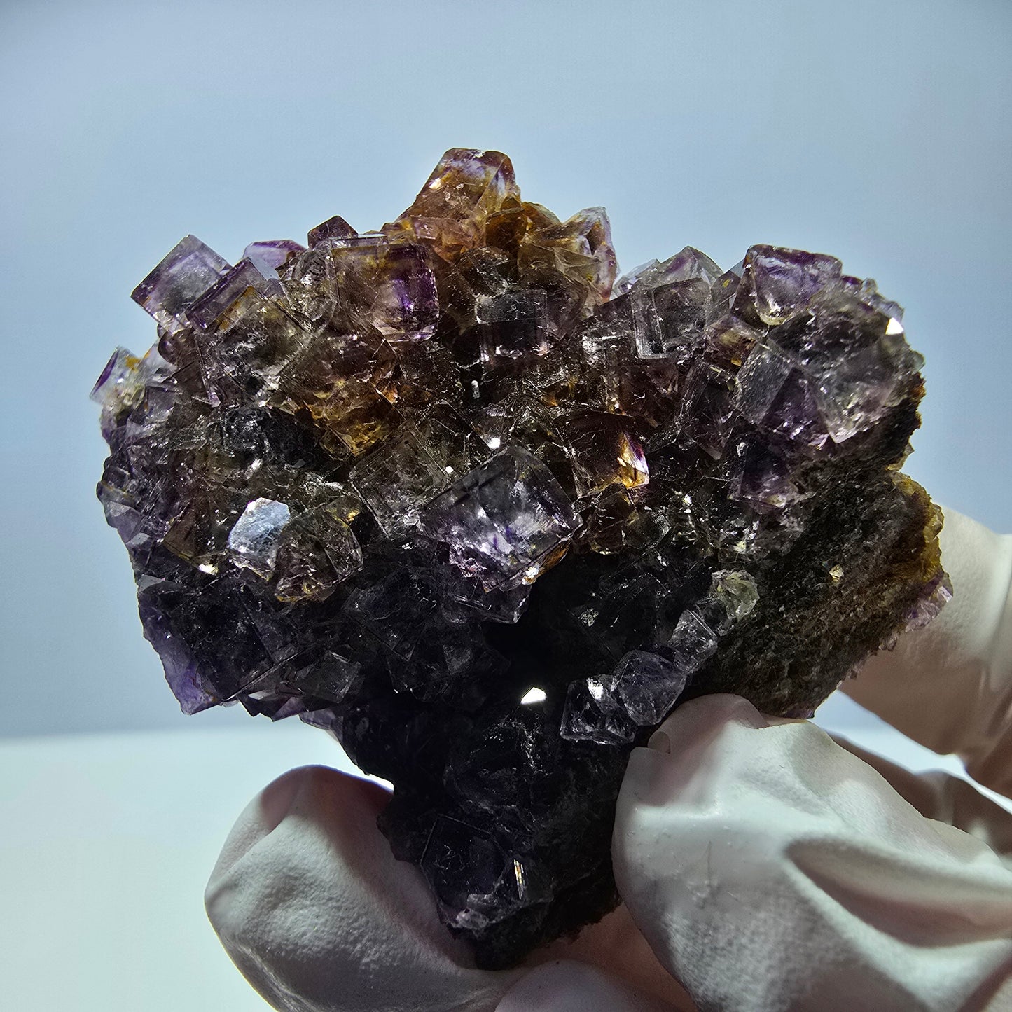 Rare spécimen de cube de fluorite fantôme, violet-jaune, Okorusu, Namibie, 59 x 47 x 32 mm