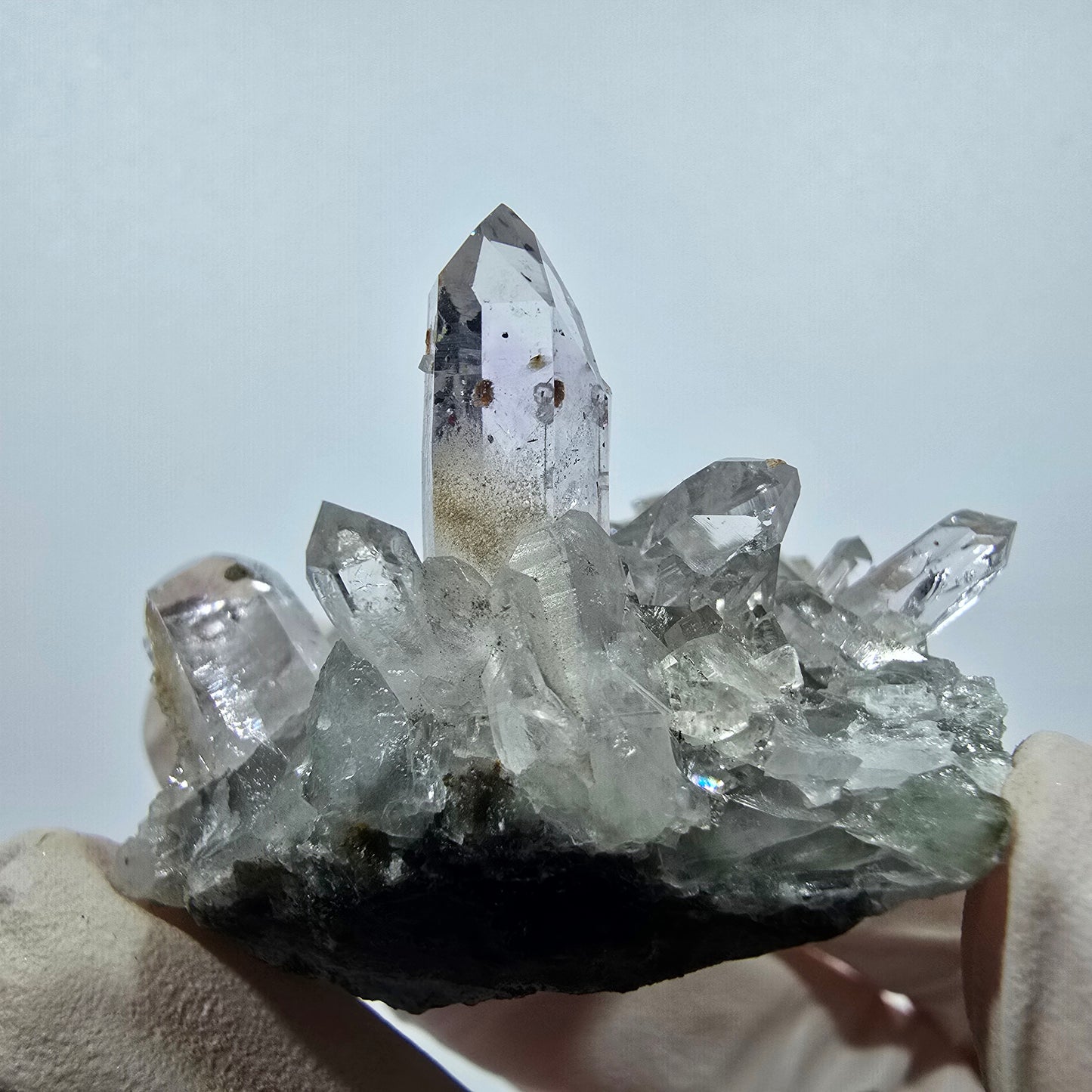 Quartz Harlequin rare, spécimen de chlorite, mine Streep, Goboboseb, Namibie, 46 x 32 x 28 mm