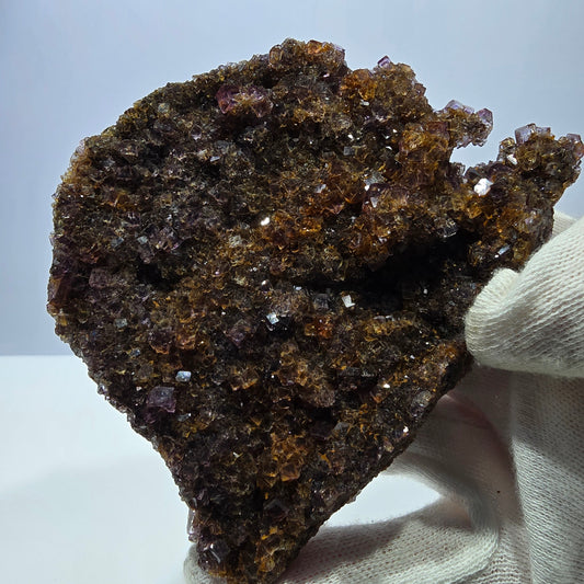 Grand spécimen de cube de fluorite fantôme double face, jaune violet, Okorusu, Namibie, 111 x 89 x 28 mm