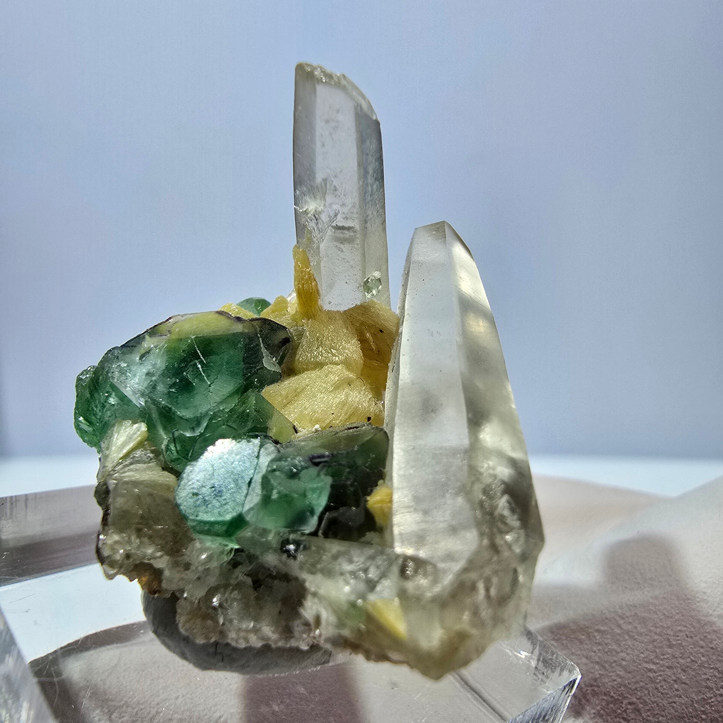 Phantom Fluorit Würfel Rauchqaurz Muskovit Stufe Erongo, Namibia 37*29*23mm