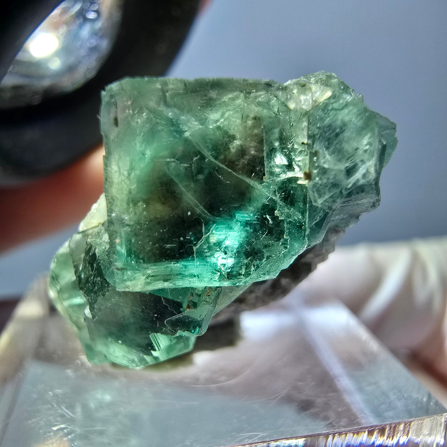 Seltene Phantom Fluorit Würfel Stufe, grün Okorusu, Namibia 25*14*12mm
