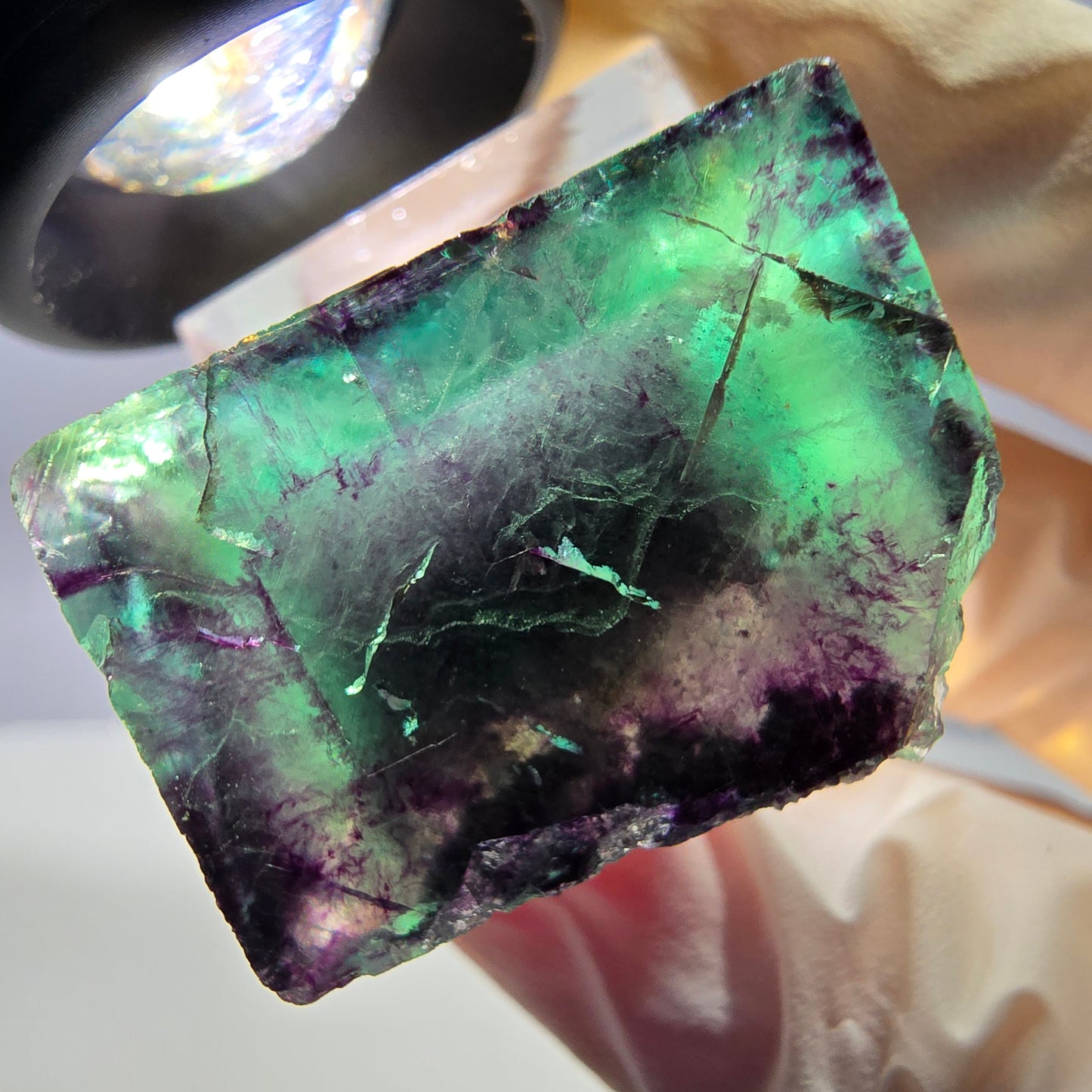 Rare cube de fluorite fantôme parqueté vert violet Okorusu Namibie 27*24*20mm