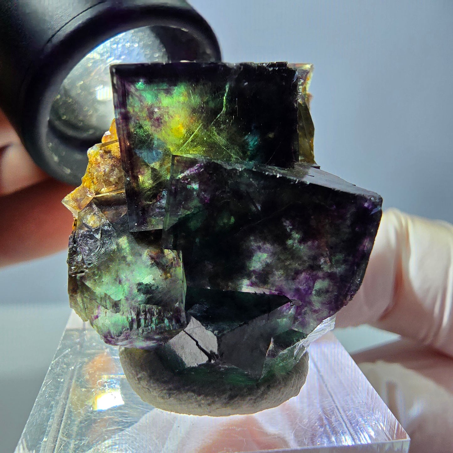 Phantom Fluorit Würfel Stufe, parkettiert grün lila Okorusu, Namibia 39*25*18mm