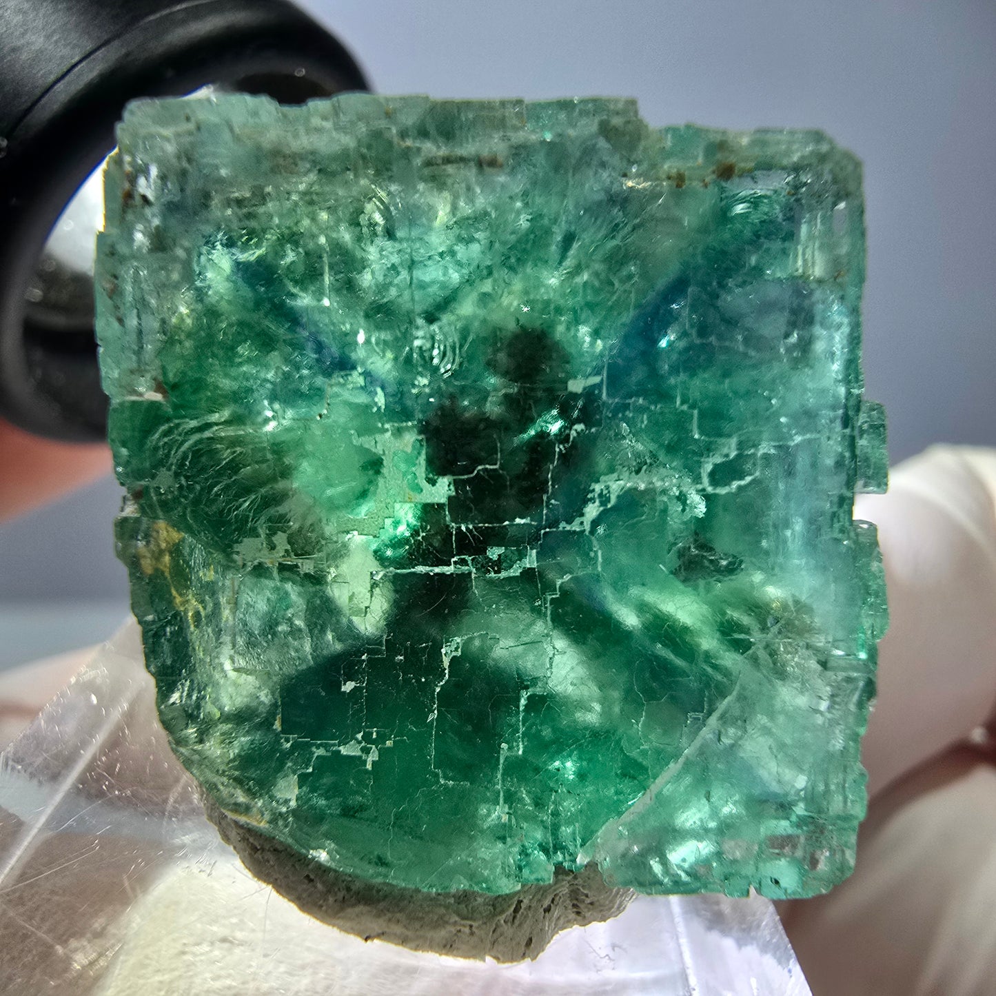 Cube de fluorite fantôme transparente parquetée, vert Okorusu, Namibie 23*23*22mm