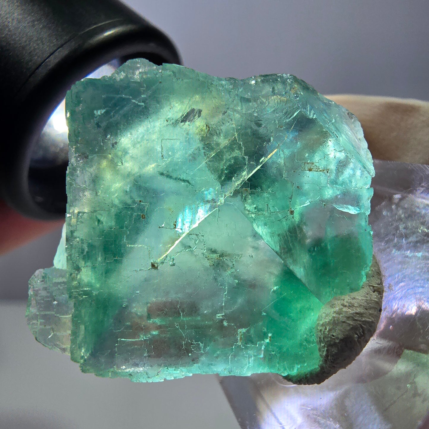 Cube de fluorite fantôme transparente parquetée, vert Okorusu, Namibie 28 x 25 x 14 mm