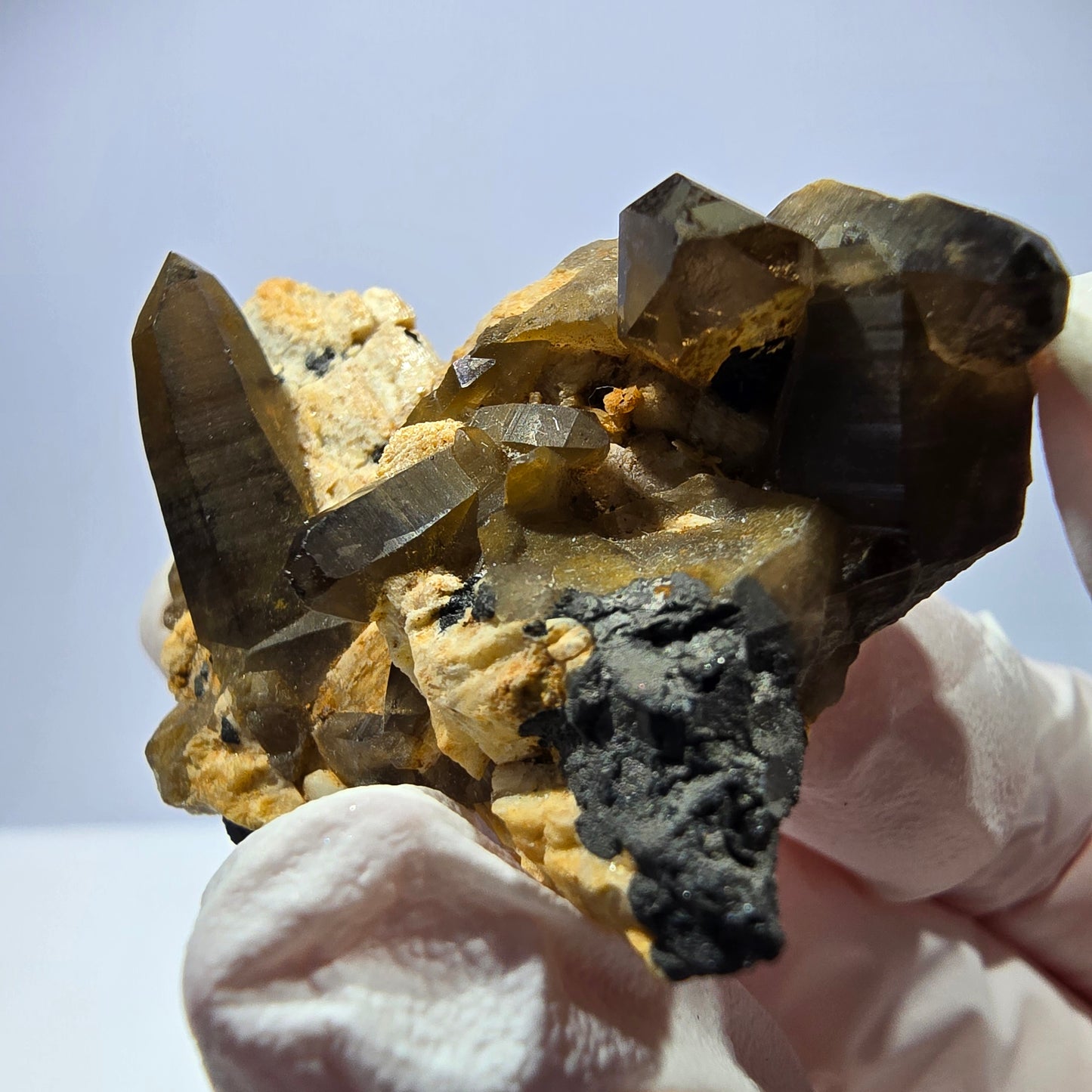 Spécimen rare de tourmaline Schorl, quartz fumé et orthose, Erongo, Namibie, 45 x 30 x 29 mm