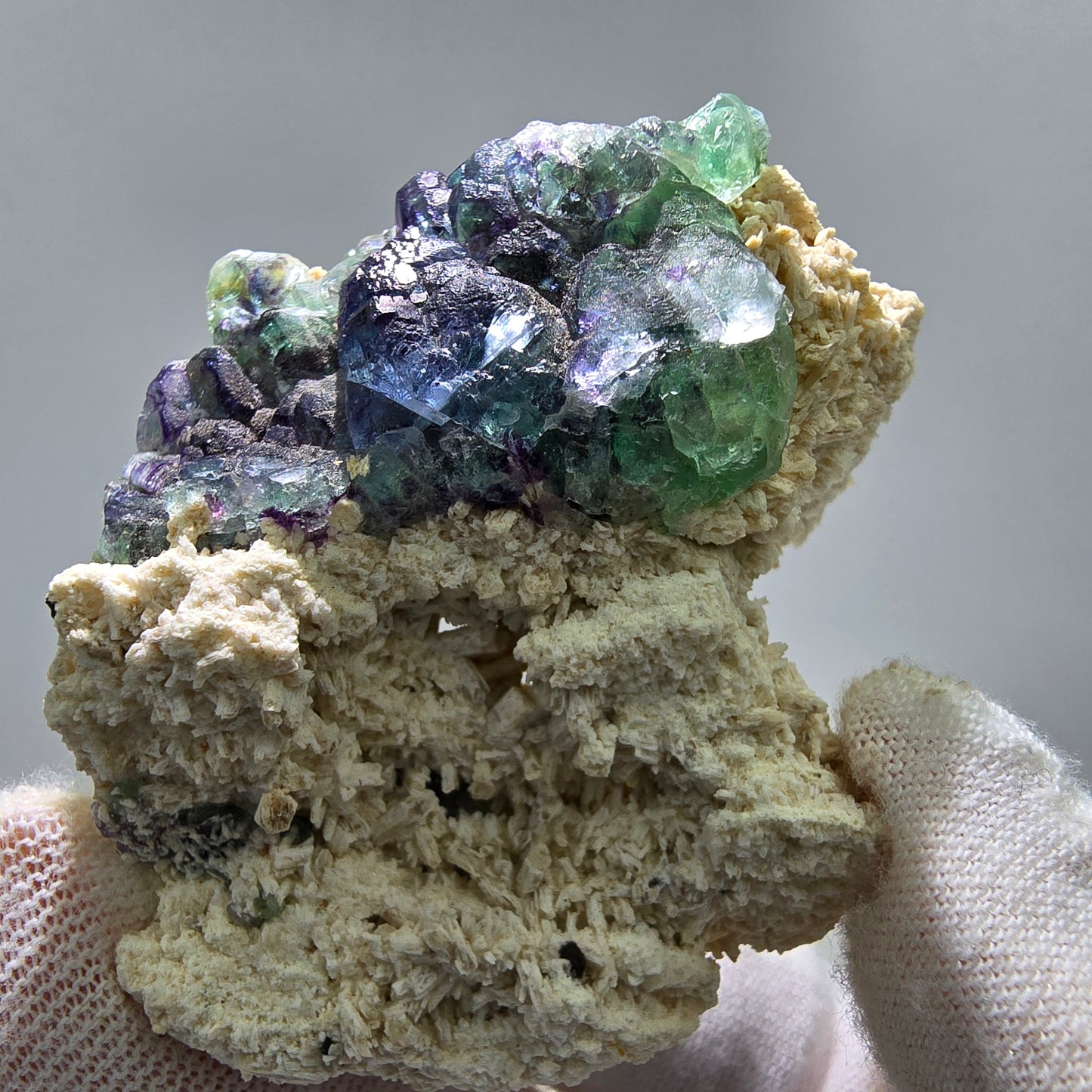 Phantom Fluorit grün blau, Orthoklas Stufe Erongo, Namibia 55*45*26mm Sammlung