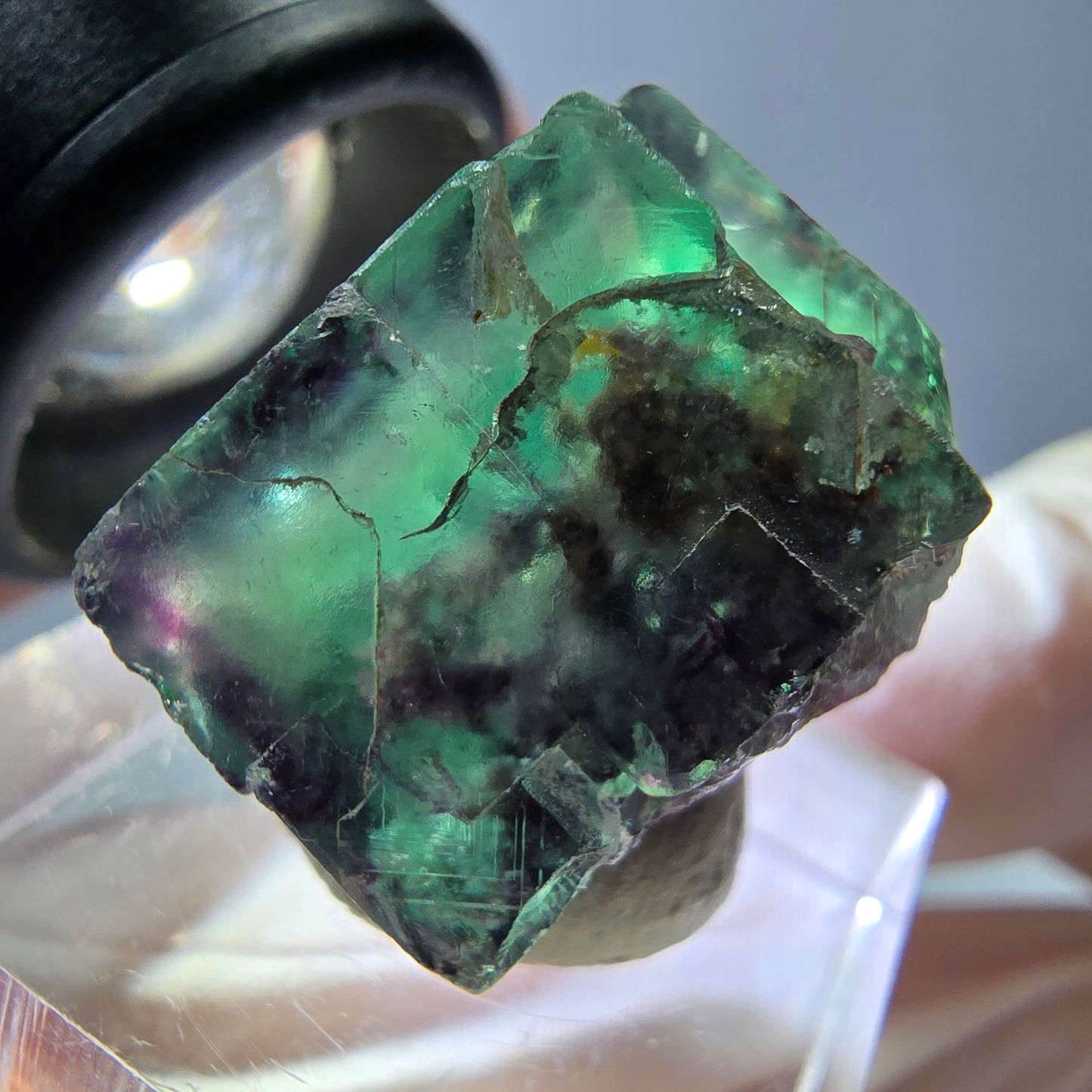 Phantom Fluorite cube parquetted, green purple Okorusu, Namibia 19*19*16mm