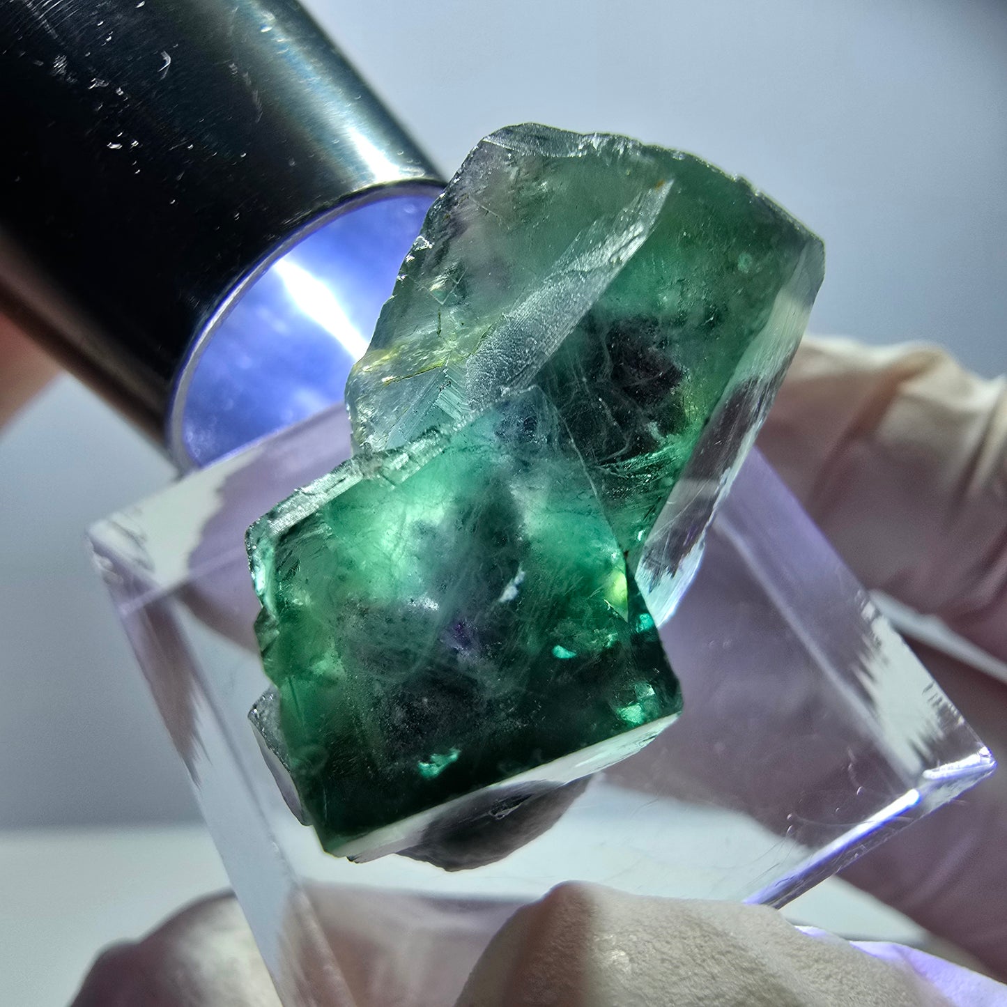 Spécimen rare de cube de fluorite, vert violet, Okorusu, Namibie, 25 x 16 x 14 mm