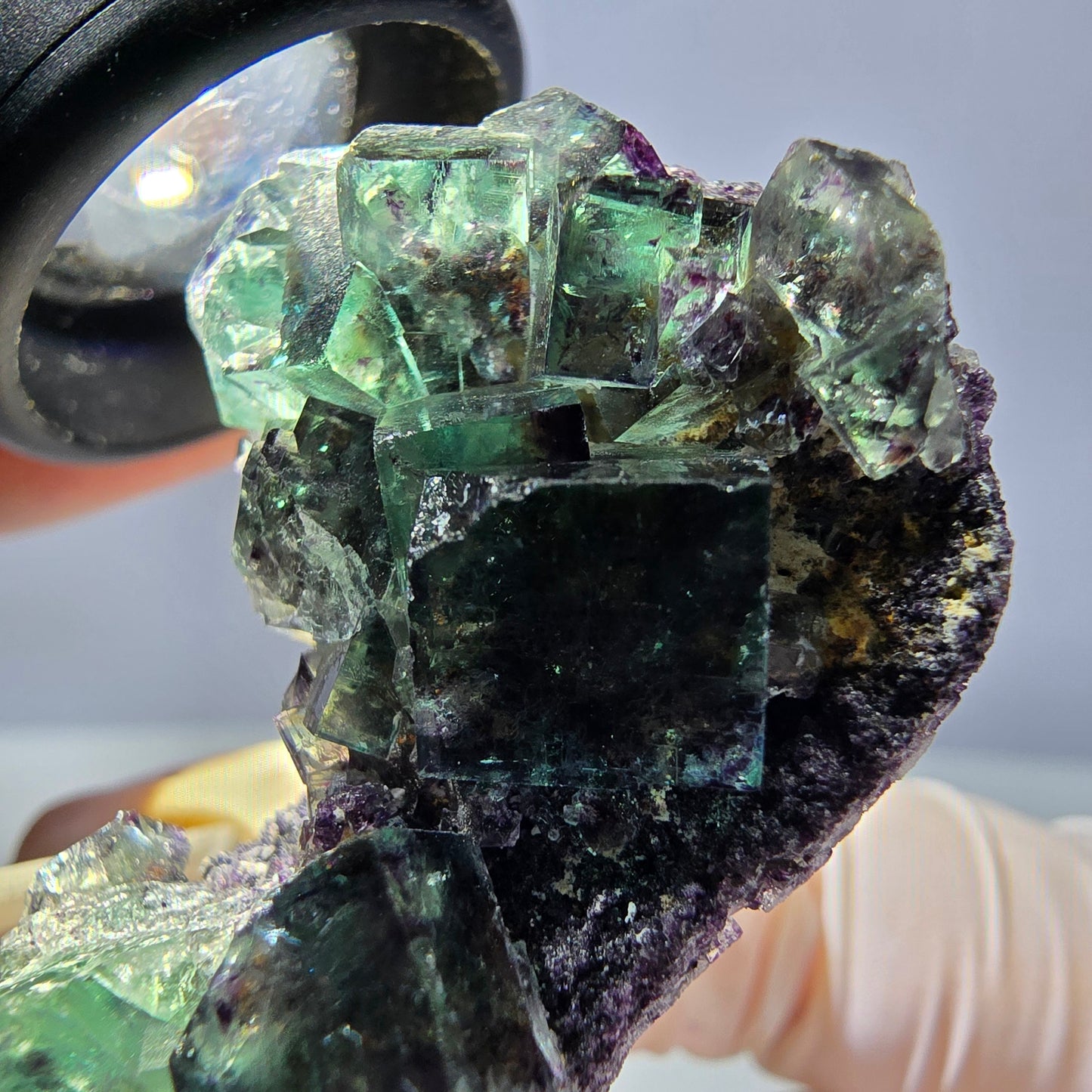 Phantom Fluorit Würfel Stufe, grün lila Okorusu, Namibia 39*30*11mm