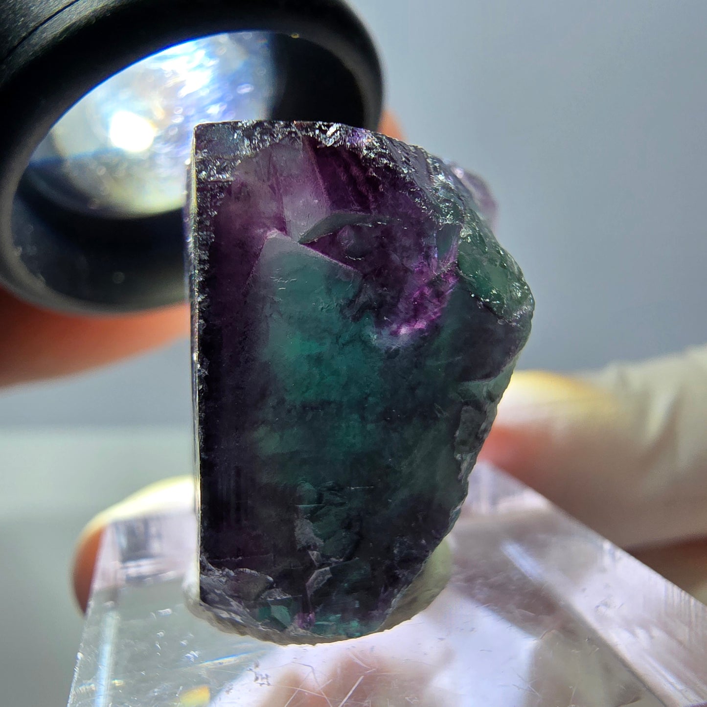 Phantom Fluorit Würfel Stufe, parkettiert grün lila Okorusu, Namibia 22*21*20mm