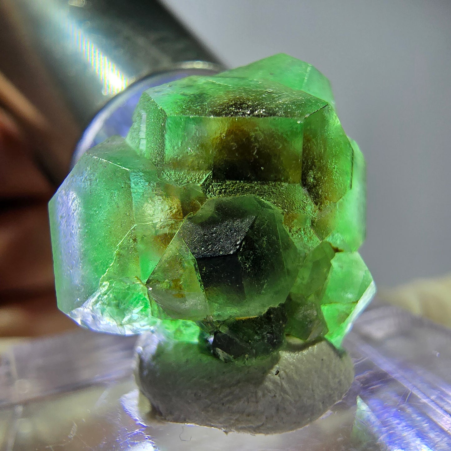 Cube hexagonal de fluorite fantôme, tourmaline Schorl d'Erongo, Namibie 17 x 16 x 13 mm