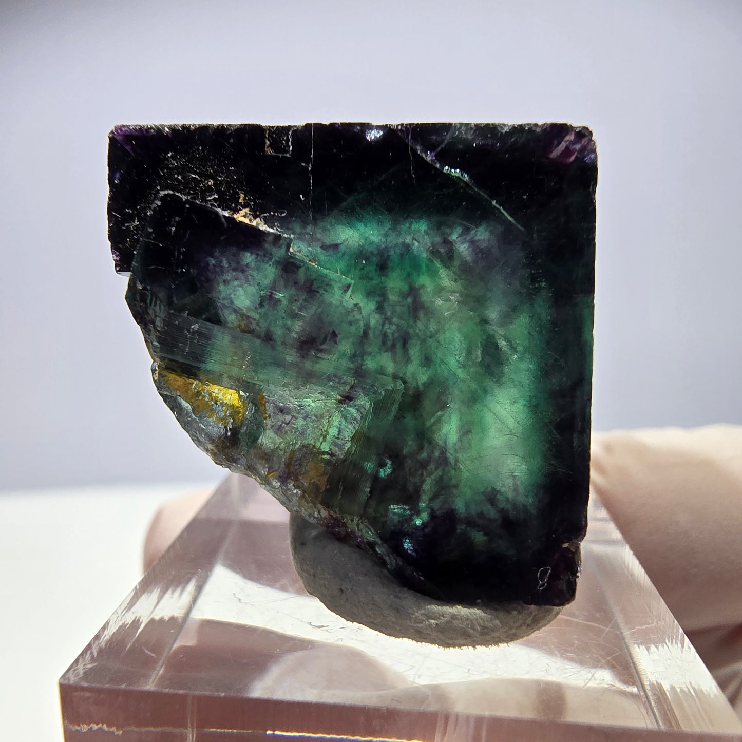 Rare cube de fluorite fantôme parqueté vert violet Okorusu Namibie 24*24*24mm