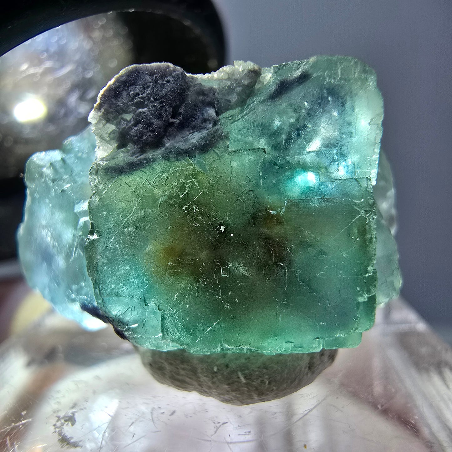 Phantom Fluorit Würfel Stufe, grün lila Okorusu, Namibia 23*14*12mm