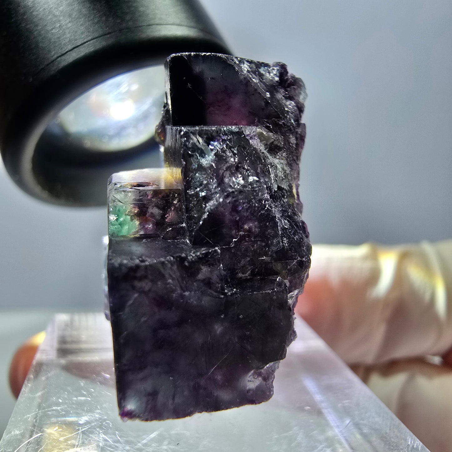 Phantom Fluorit Würfel Stufe, parkettiert grün lila Okorusu, Namibia 27*24*17mm