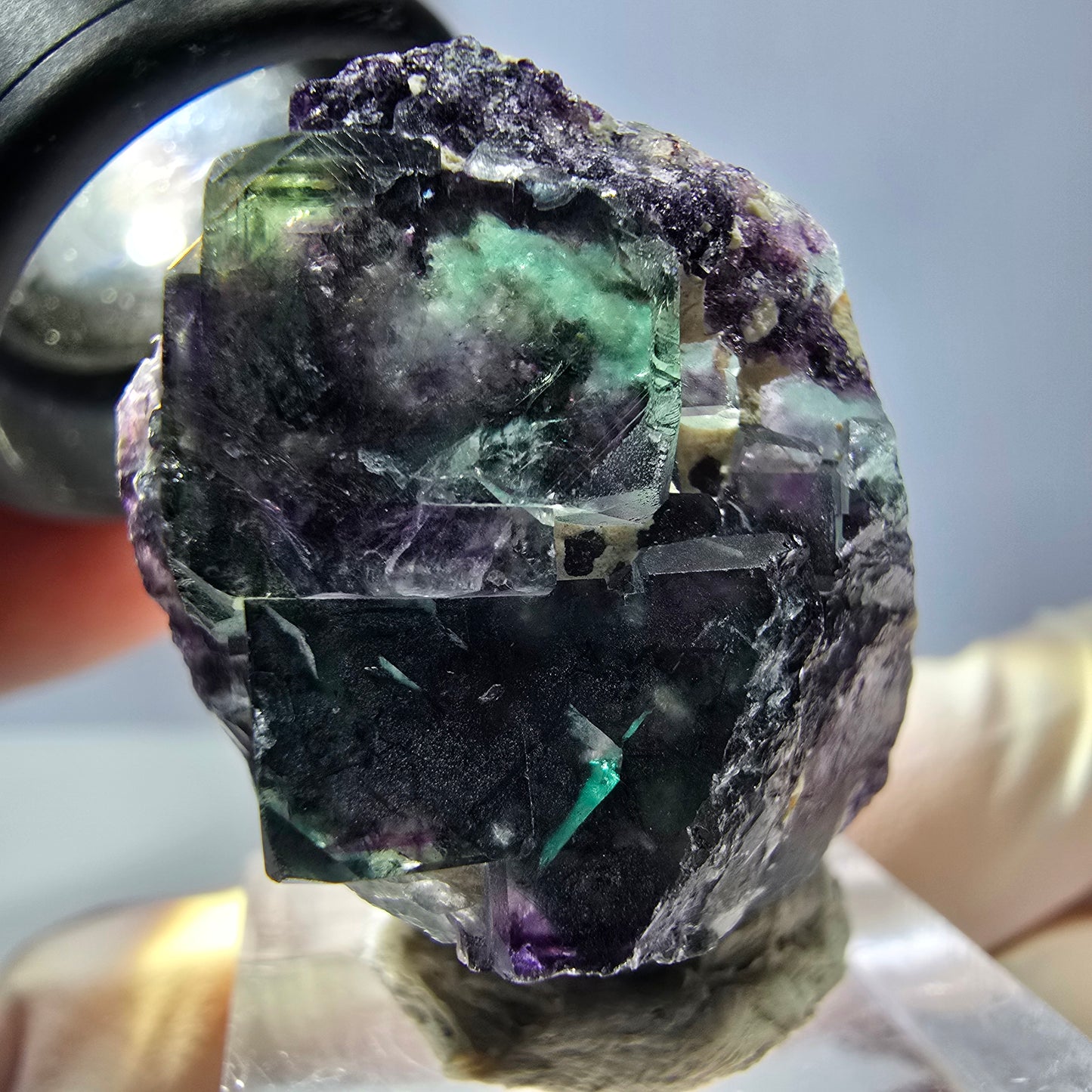 Phantom Fluorit Würfel Stufe, grün lila Okorusu, Namibia 34*24*17mm
