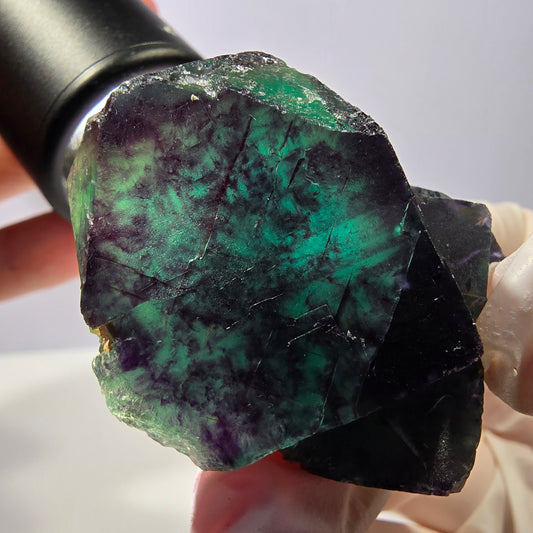 Phantom Fluorit Würfel Stufe parkettiert grün lila Okorusu, Namibia 51*41*28mm