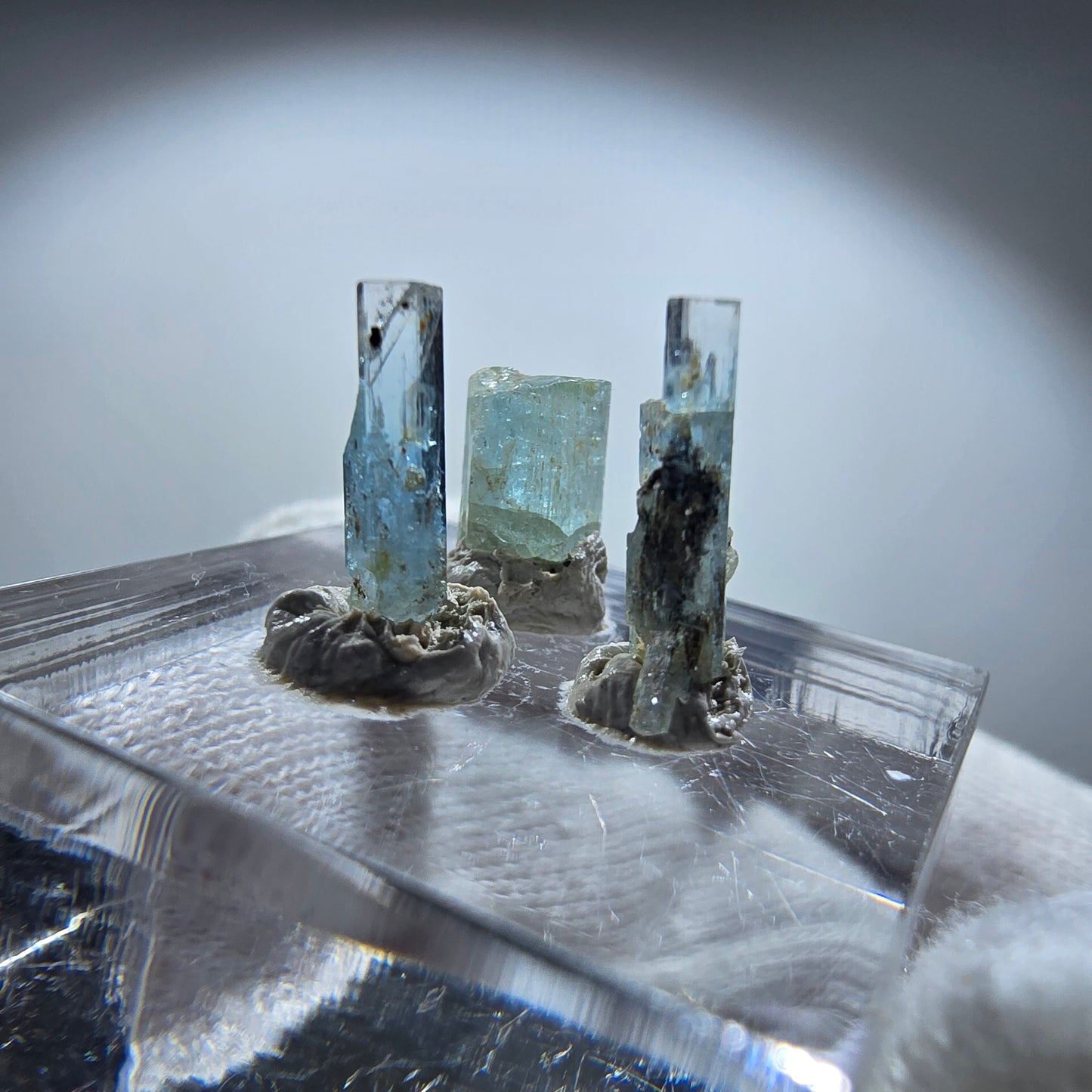 3x Aquamarin Kristalle, blau - 3er Set Erongo, Namibia 8-12mm