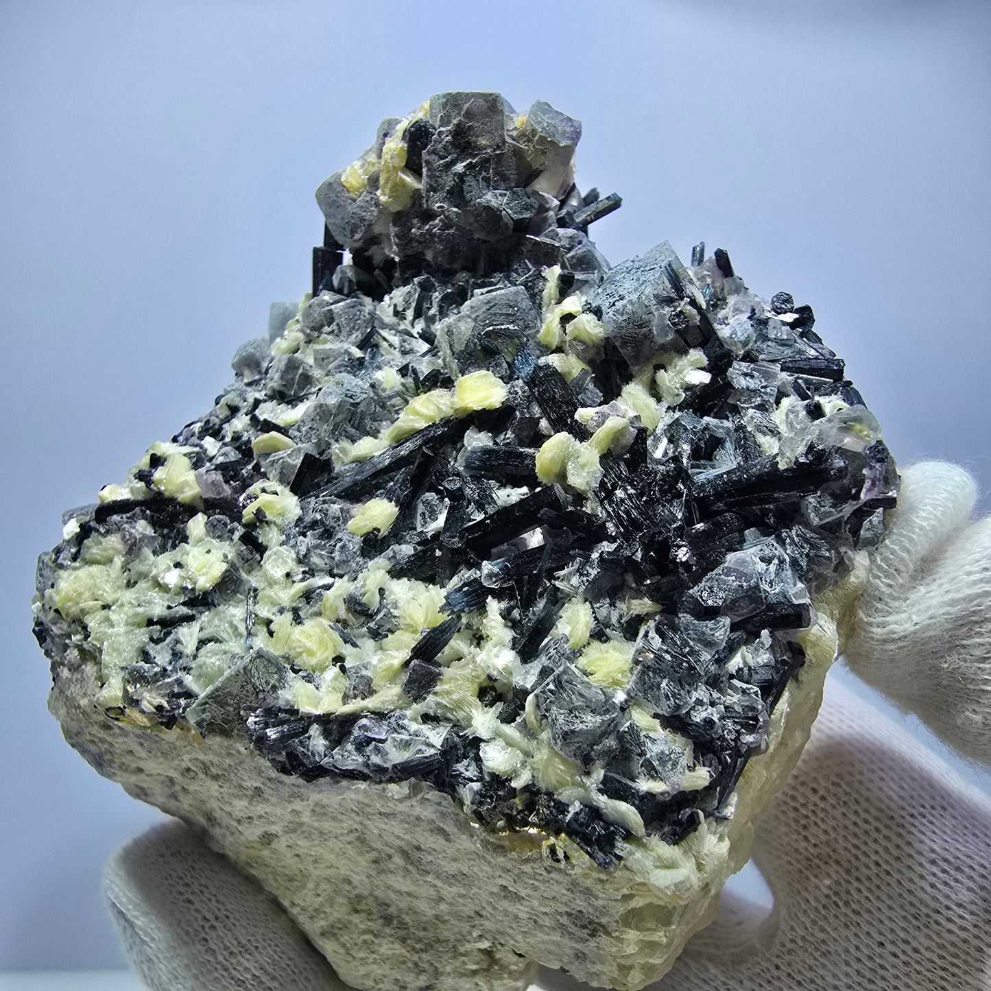 Colorful Phantom Fluorite Cubes Schorl Tourmaline Muscovite Erongo, Namibia 95*71*57mm
