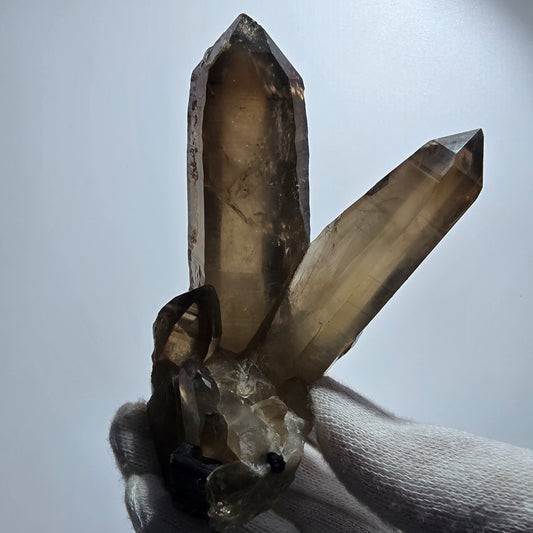 Spécimen de quartz fumé, hyalite et tourmaline Schorl, squelette fantôme, Erongo, Namibie, 95 x 70 x 63 mm