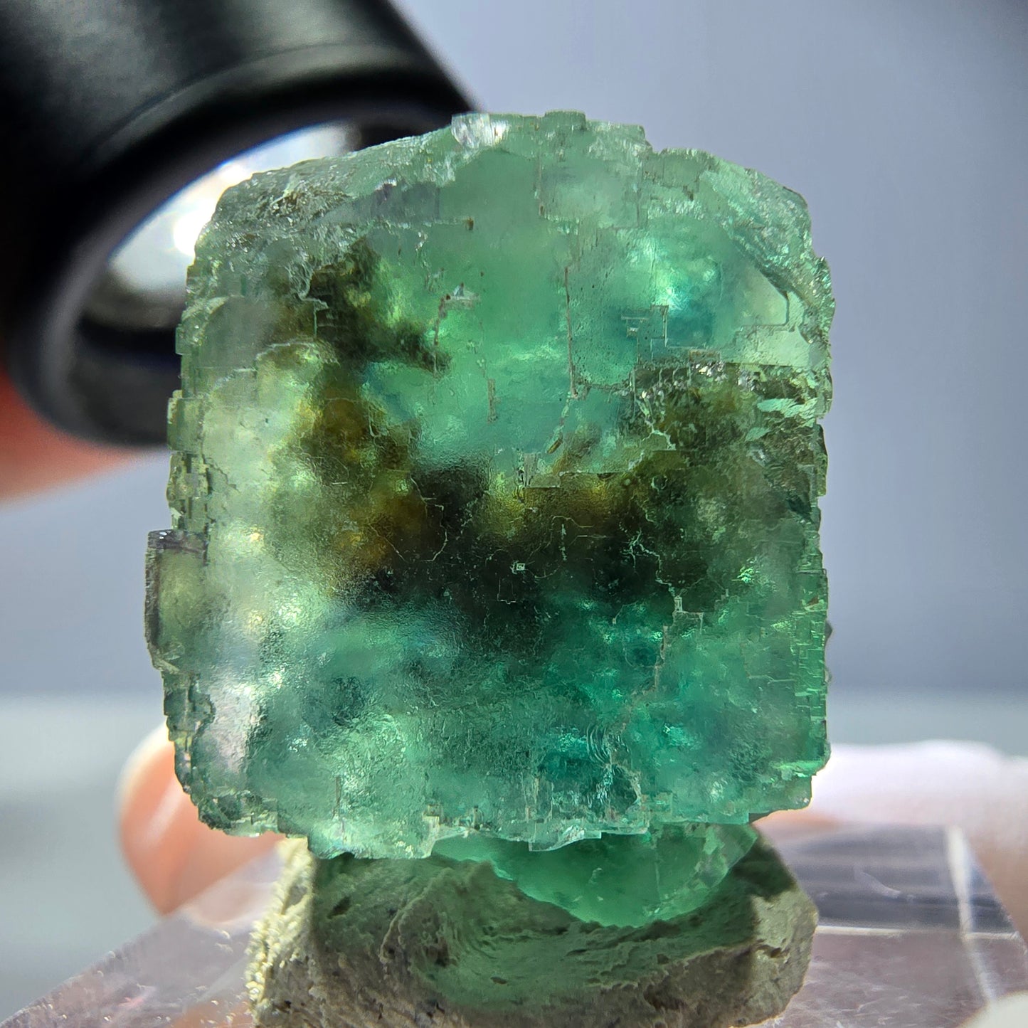 Klarer Phantom Fluorit Würfel parkettiert, grün Okorusu, Namibia 24*21*18mm