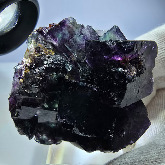 Spécimen rare de cube de fluorite fantôme, vert zonal et violet, Okorusu, Namibie, 60 x 49 x 23 mm