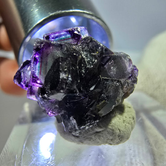 Rare spécimen de cube de fluorite fantôme, vert-violet zonal, Okorusu, Namibie, 17 x 17 x 14 mm